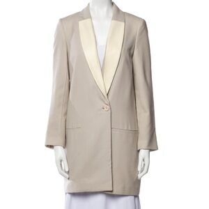 Jenni Kayne Wool Long Blazer Leather Collar  in beige size S